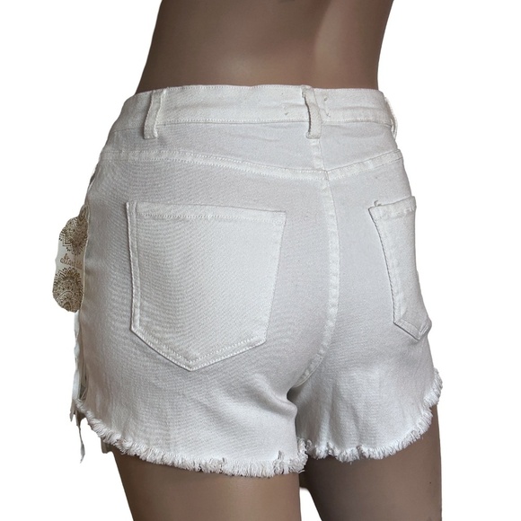 Altar'd State Fringe Shorts Hippie Stretch Denim Cowboy Moto Hi Waist Distressed - Picture 11 of 16